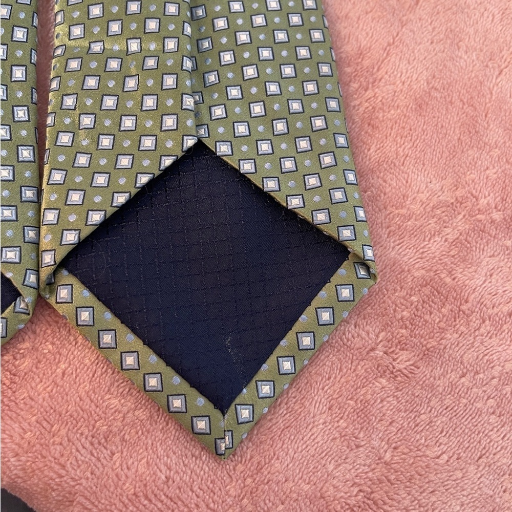 Stafford Olive and Navy Geometric Tie - Picture 7 of 8